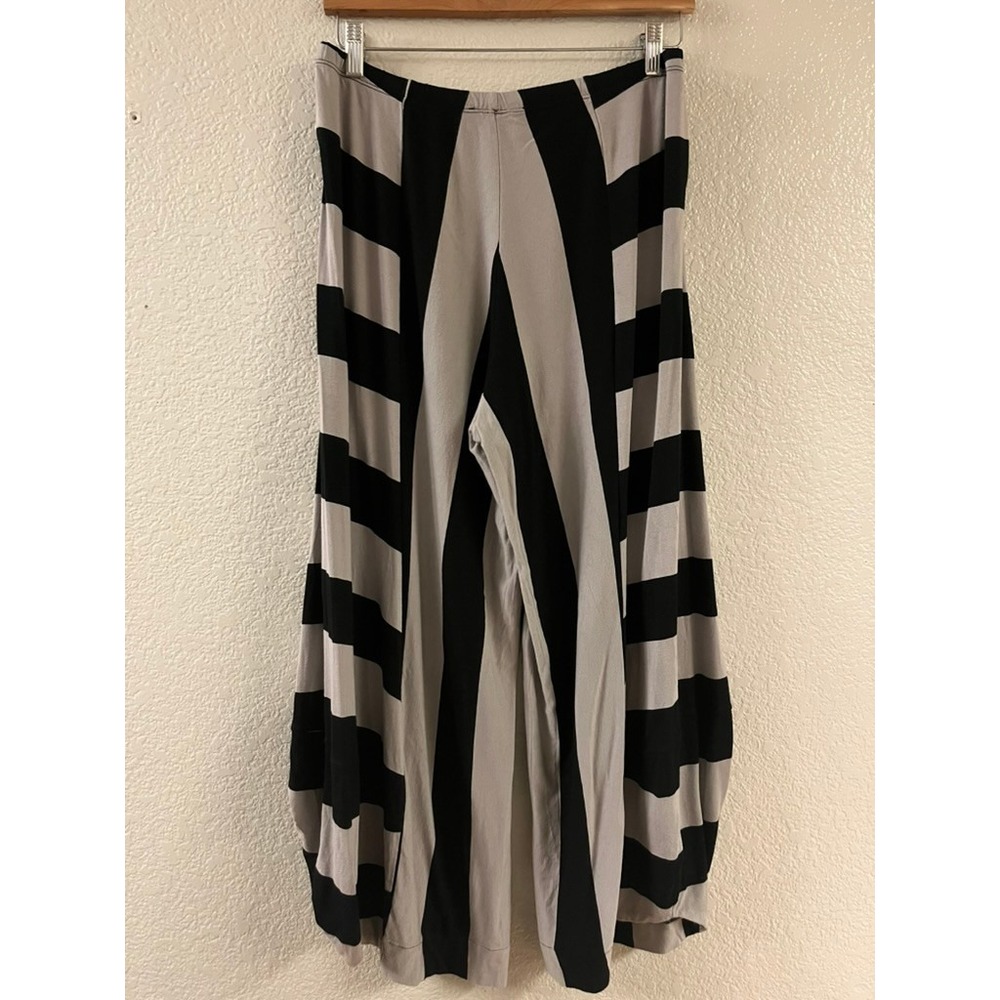 Alembika Punto Pants Black Taupe Stripe Elastic Waist Size 4 (12-14) - Picture 4 of 9